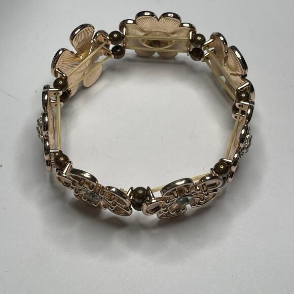 rose gold tone stretch bracelet with rhinestone centers costume jewelry - Picture 5 of 12